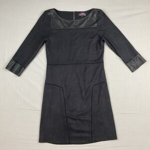 Hale Bob Black‎ Faux Suede Trim Bodycon Sheath Dress Small Edgy Minimalist Y2K